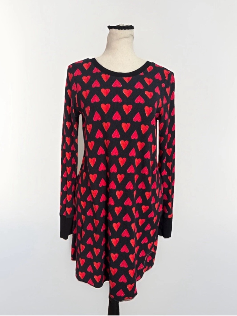 Victorias Secret Long Sleeve THERMAL HEARTS  Sleepshirt Night Gown Small NWT